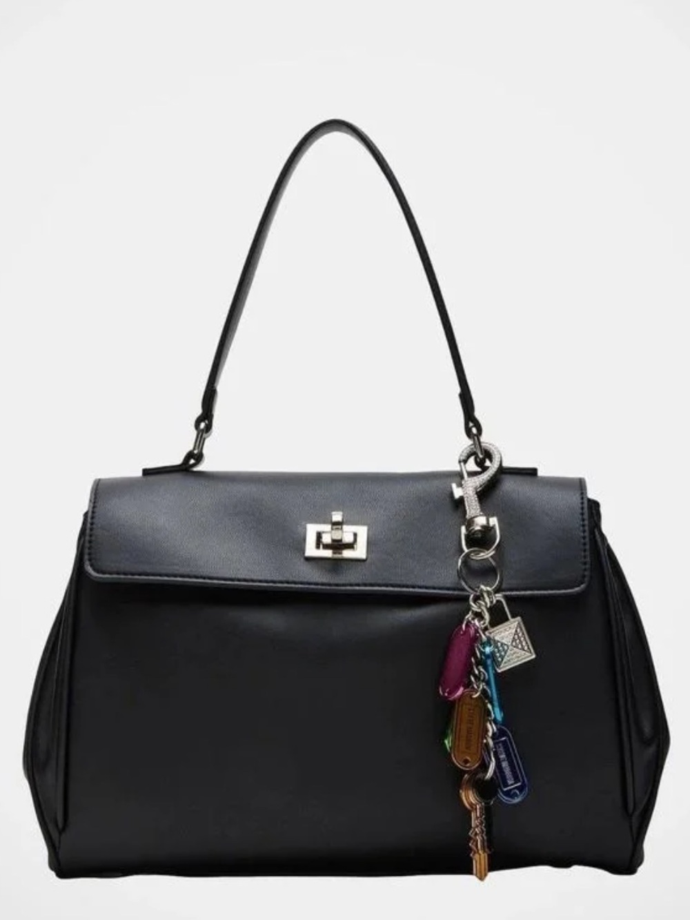 Steve Madden Black Leather Satchel with Multi-Color Charm